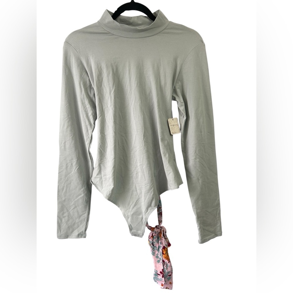 Free People Sz Large NWT Mercury Gray floral lace up back thong Fall Bodysuit - Picture 2 of 9